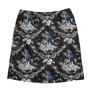 Vintage Talbots Brown Asian Print Cotton Knee-length Straight Skirt Size 12